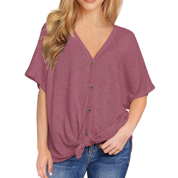 V Neck Button Womens Summer Designer Tshirts Short Sleeve Fashion Style Female Clothing Fashion Casual Apparel